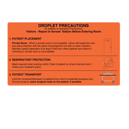 Nevs Precaution Labels - Droplet Precaution 4-1/2" x 8" Flr Orange w/Black N-1231